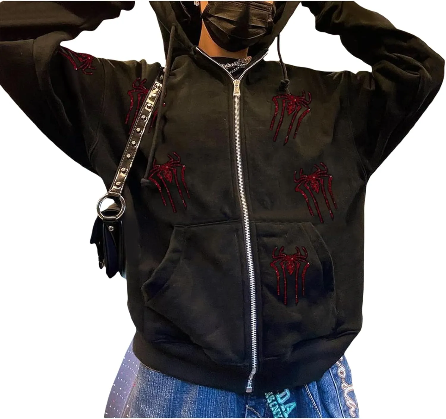 Women Y2K Hoodie Jacket Long Sleeve Graphic Zip Up Hoodie 90s Vintage Hooded Sweatshirt Tops E-Girls Streetwear