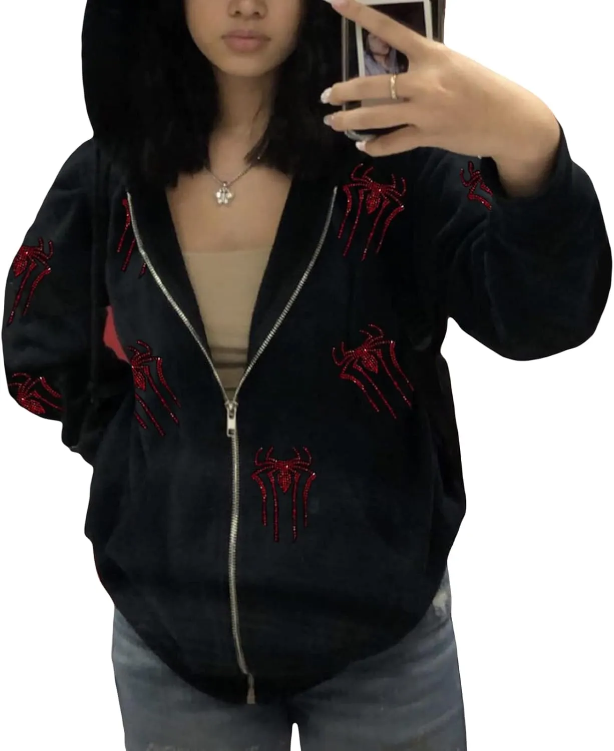 Women Y2K Hoodie Jacket Long Sleeve Graphic Zip Up Hoodie 90s Vintage Hooded Sweatshirt Tops E-Girls Streetwear