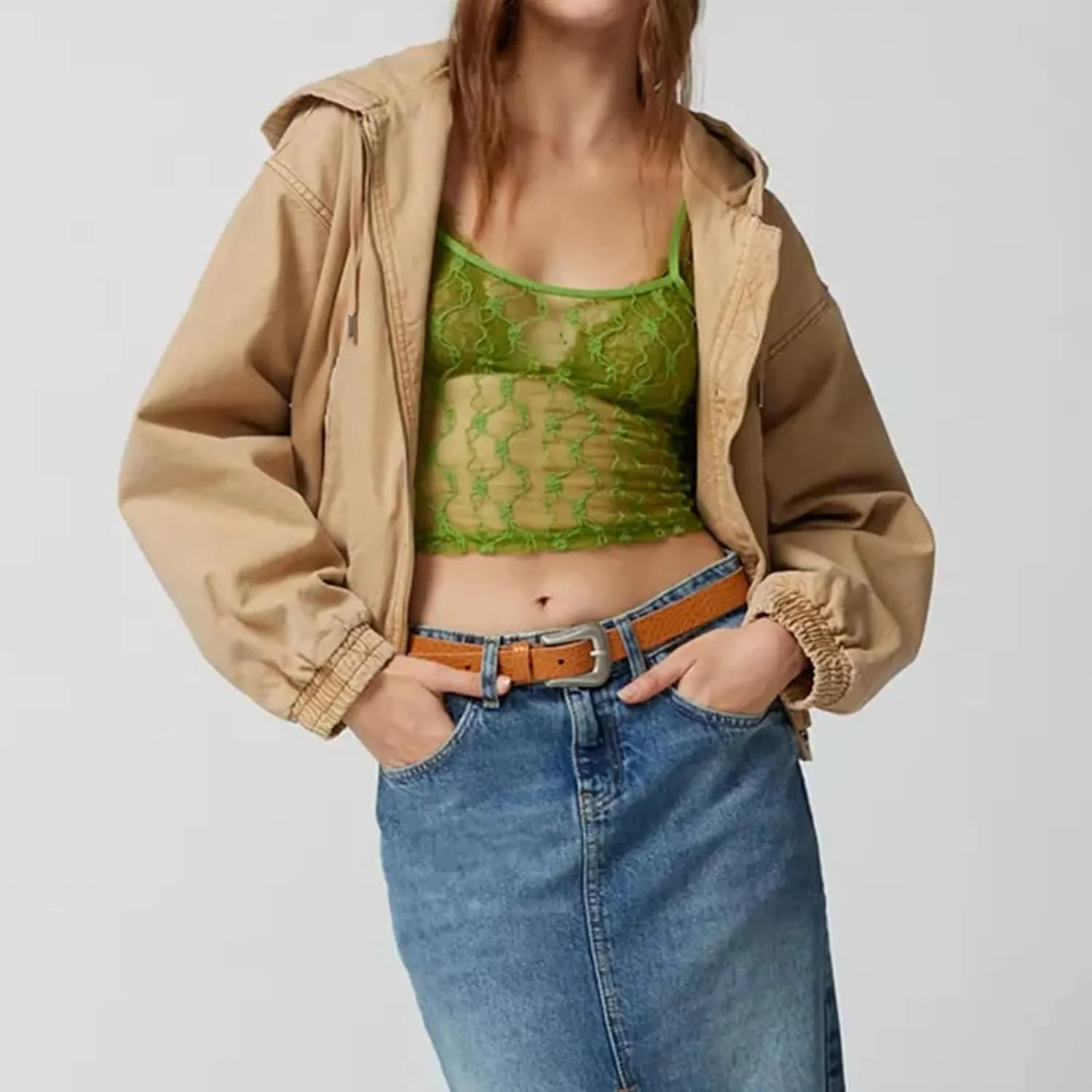 Women Y2k Lace Camisole Crop Tops Sexy Spaghetti Strap See Through Cami Sheer Mesh Going Out Tank Top