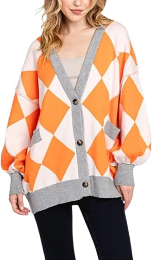 Women Y2k Plaid Cardigan Sweater Oversized Checkered Open Front Cardigan Button Down Long Sleeve Sweater Streetwear