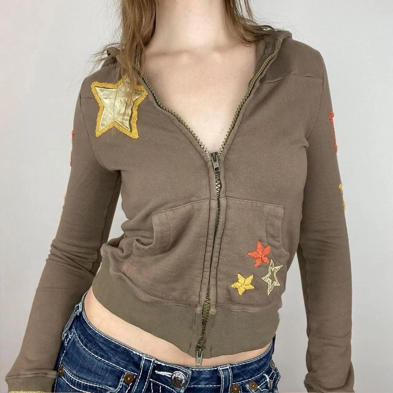Women Y2k Zip Up Cropped Hoodie Vintage Graphic Oversized Hooded Sweatshirt Jacket with Pockets Teen Girl Fall Coat