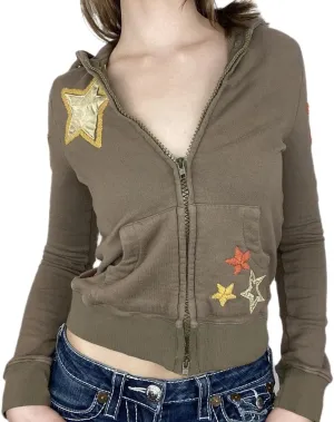 Women Y2k Zip Up Cropped Hoodie Vintage Graphic Oversized Hooded Sweatshirt Jacket with Pockets Teen Girl Fall Coat