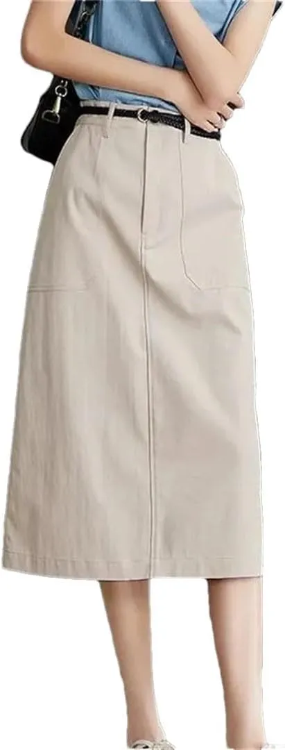 Women's Advanced Sense Korean Version Half Skirt Mid Length Version High Waisted Loose A-Line Skirt