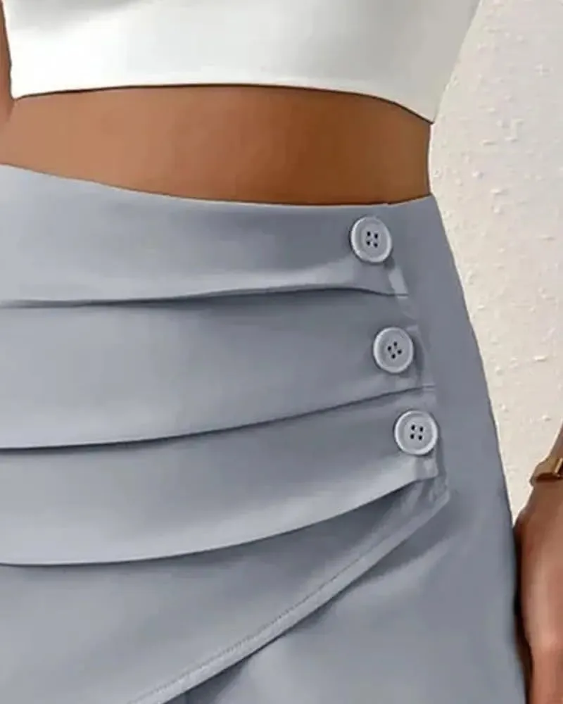 Womens Button Front Wrap Skirts High Waist Tummy Control Dressy Skorts Summer Solid Ruffle Casual Workwear Outfits