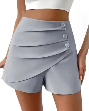 Womens Button Front Wrap Skirts High Waist Tummy Control Dressy Skorts Summer Solid Ruffle Casual Workwear Outfits