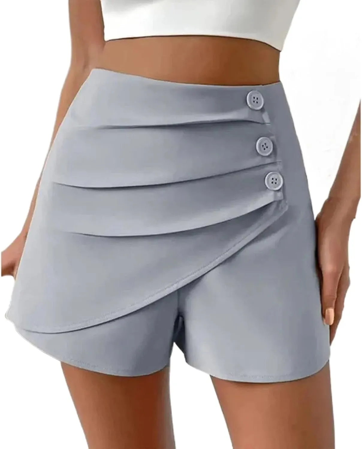 Womens Button Front Wrap Skirts High Waist Tummy Control Dressy Skorts Summer Solid Ruffle Casual Workwear Outfits
