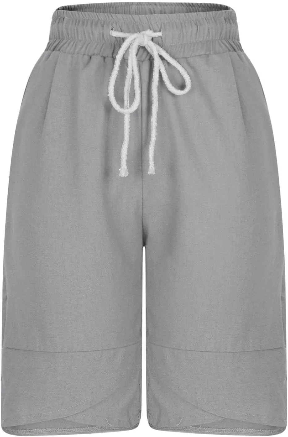Womens Capris for Summer Cotton Linen Pants Beach High Waisted Drawstring Casual Loose Capris Pants with Pockets