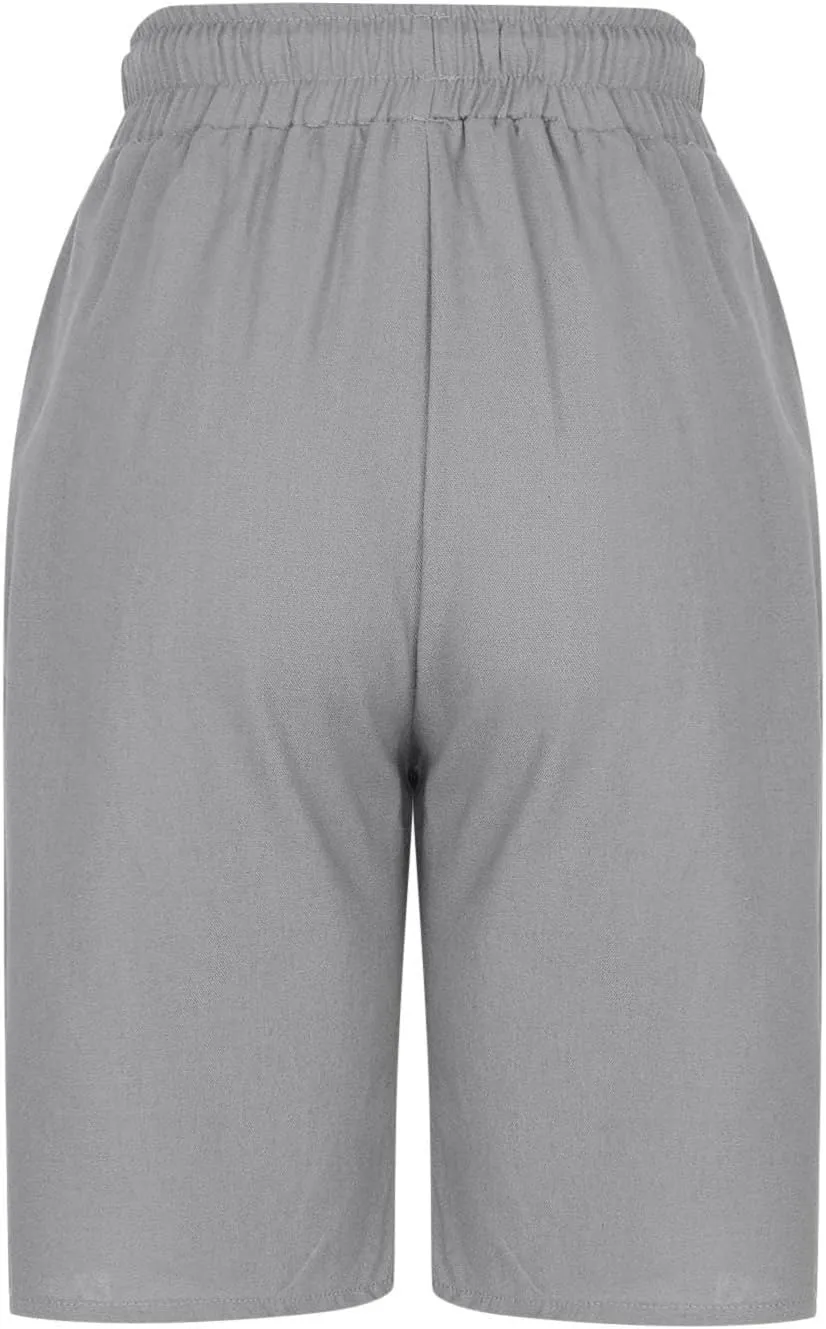 Womens Capris for Summer Cotton Linen Pants Beach High Waisted Drawstring Casual Loose Capris Pants with Pockets