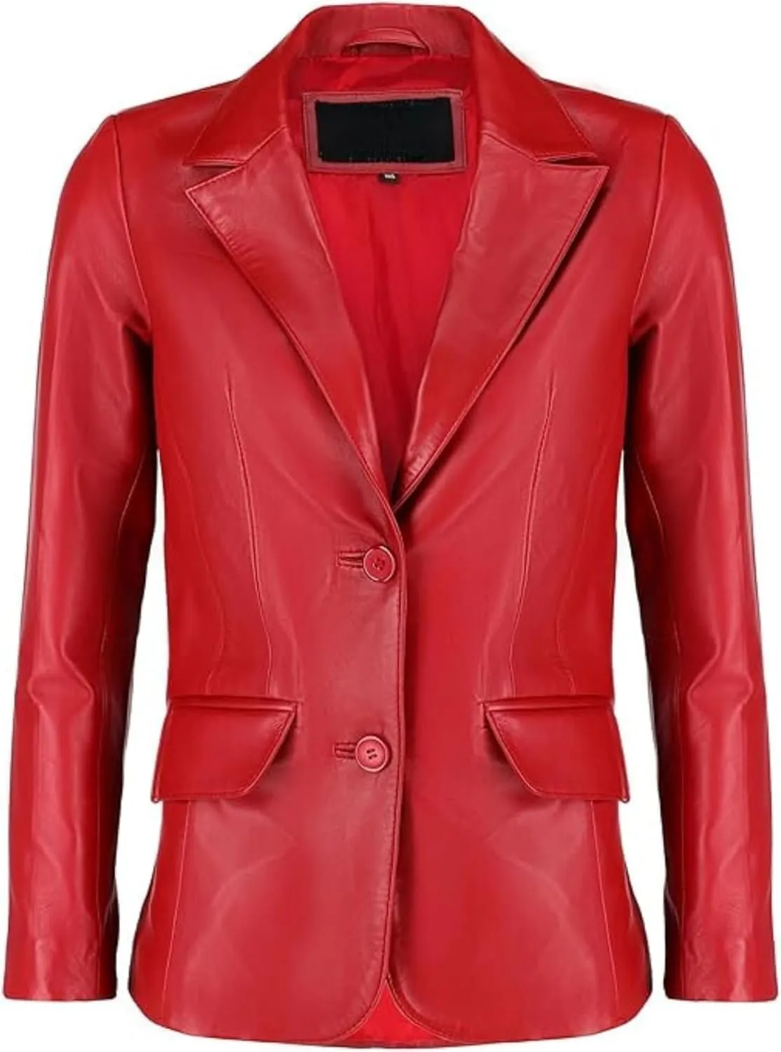 Women's Classic 2-Button Lambskin Leather Blazer Women - Casual Coat Long Sleeves Suit Style Leather Jacket
