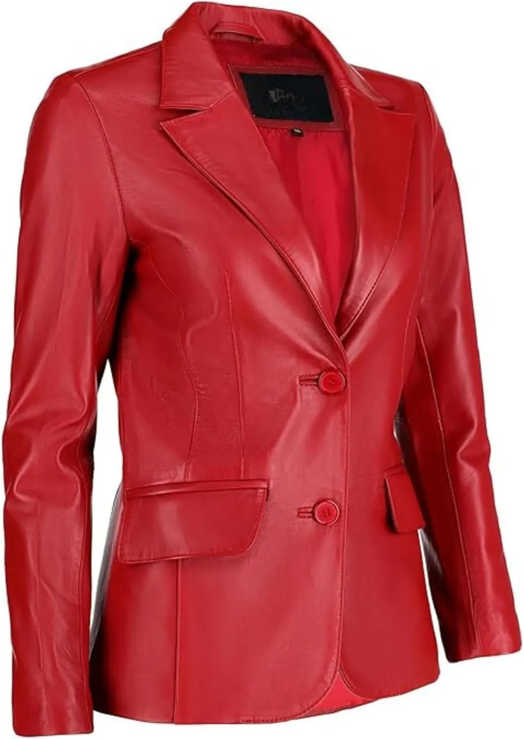 Women's Classic 2-Button Lambskin Leather Blazer Women - Casual Coat Long Sleeves Suit Style Leather Jacket