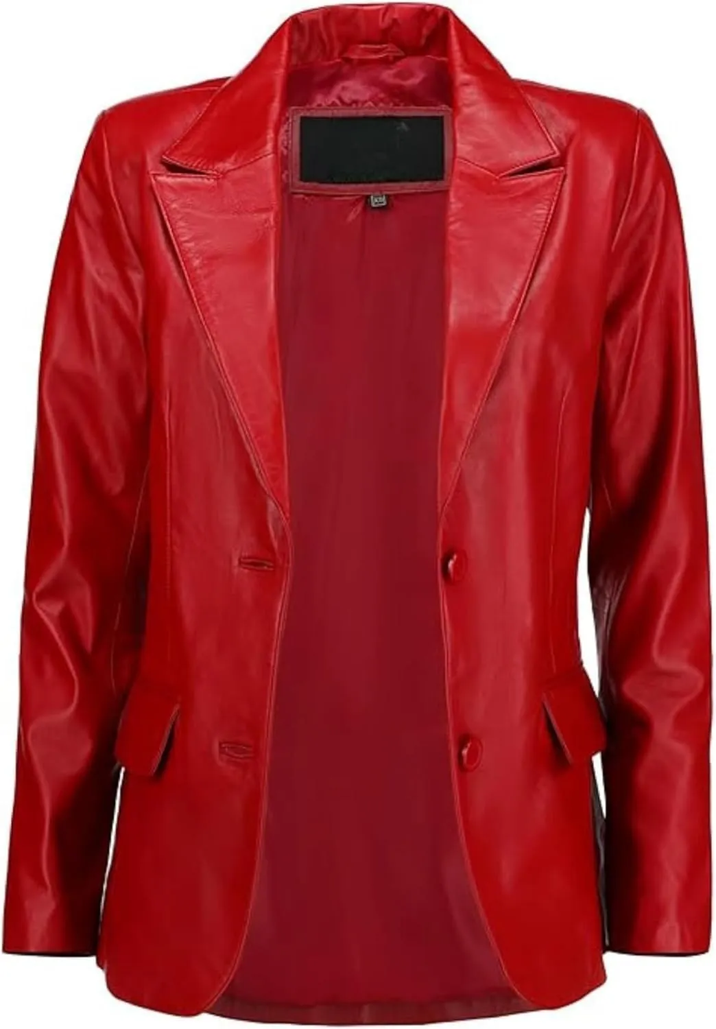 Women's Classic 2-Button Lambskin Leather Blazer Women - Casual Coat Long Sleeves Suit Style Leather Jacket