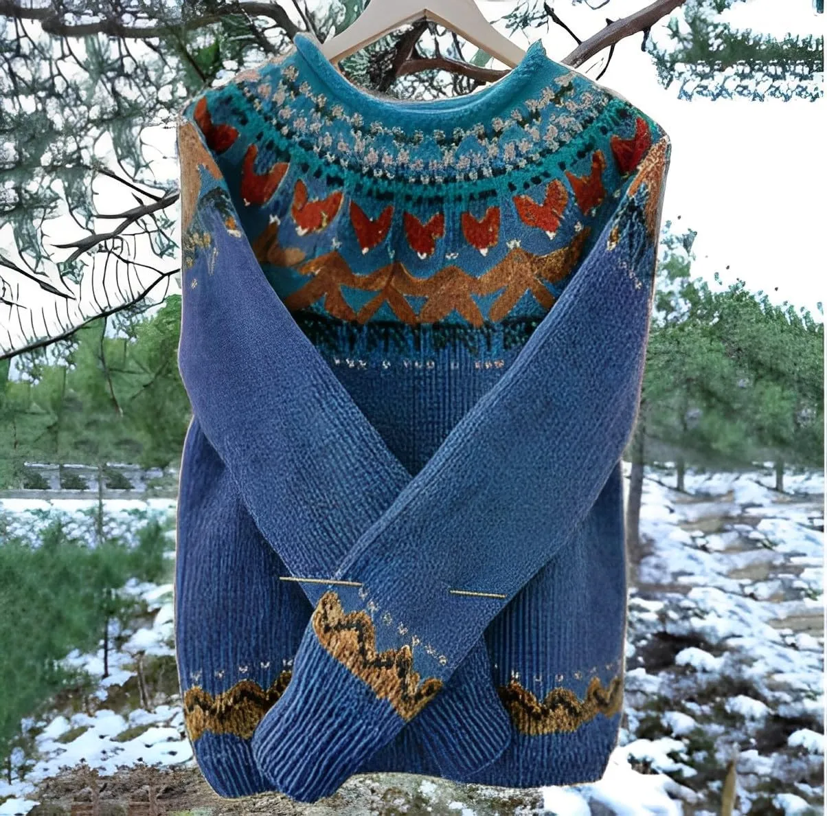 Women's Classic Fair Isle Pattern Knit Sweater 2024 Trendy Casual Loose Crewneck Long Sleeve Lightweight Jumper Tops