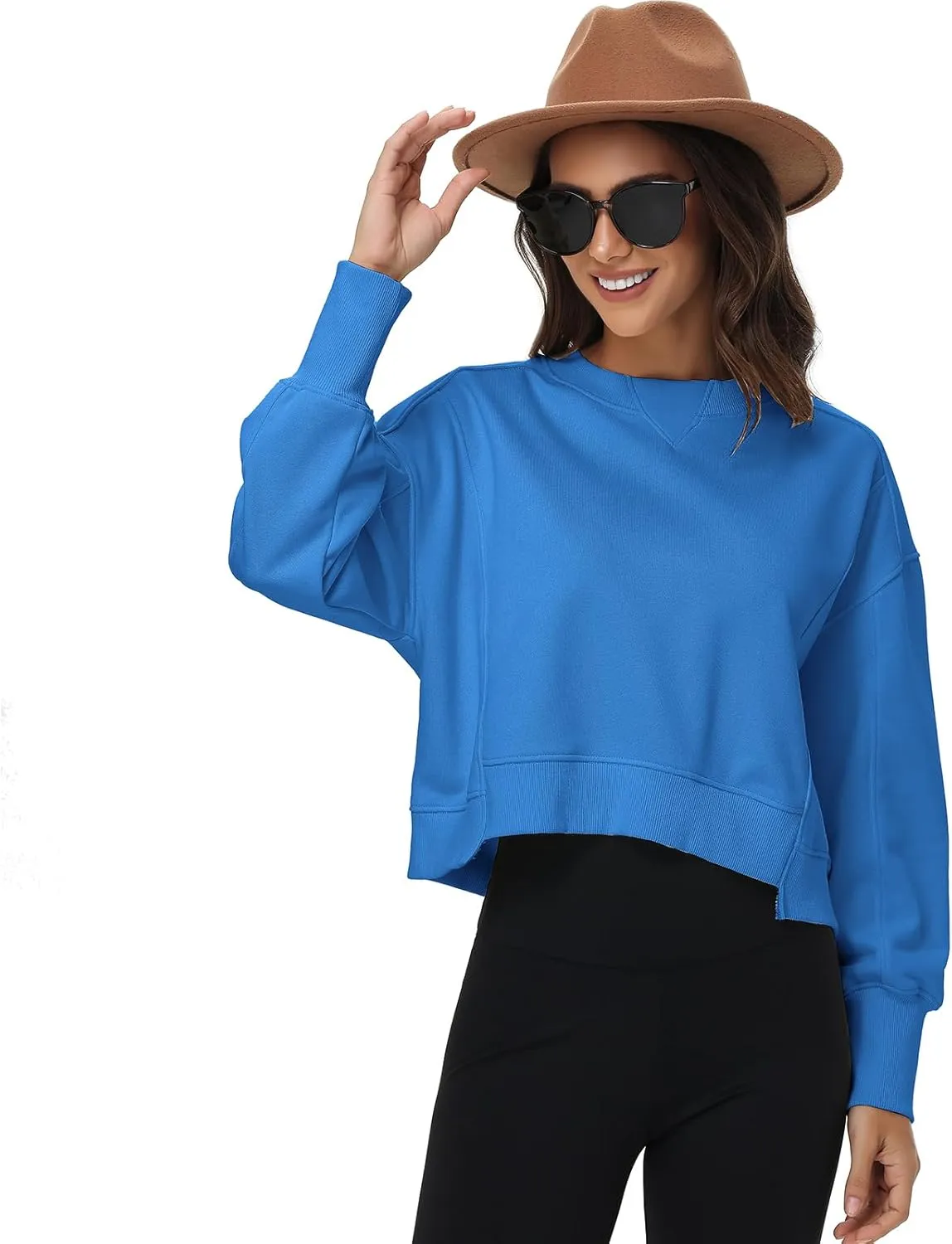 Women's Cropped Crewneck Sweatshirts Long Sleeve Oversized Sweatshirt Pullover Fall Crop Top Outfits