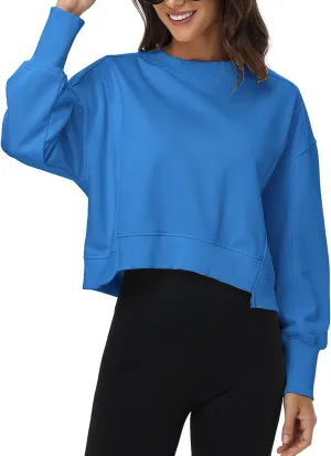 Women's Cropped Crewneck Sweatshirts Long Sleeve Oversized Sweatshirt Pullover Fall Crop Top Outfits