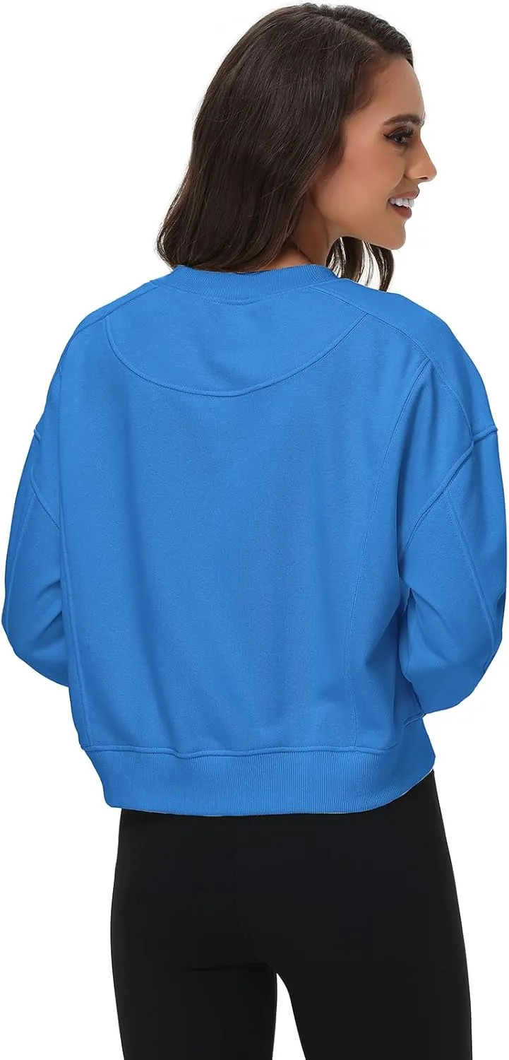 Women's Cropped Crewneck Sweatshirts Long Sleeve Oversized Sweatshirt Pullover Fall Crop Top Outfits