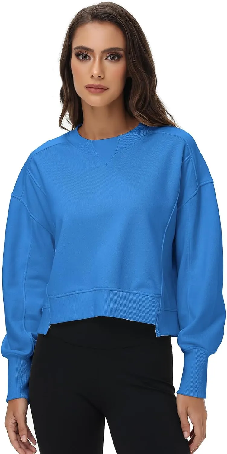 Women's Cropped Crewneck Sweatshirts Long Sleeve Oversized Sweatshirt Pullover Fall Crop Top Outfits