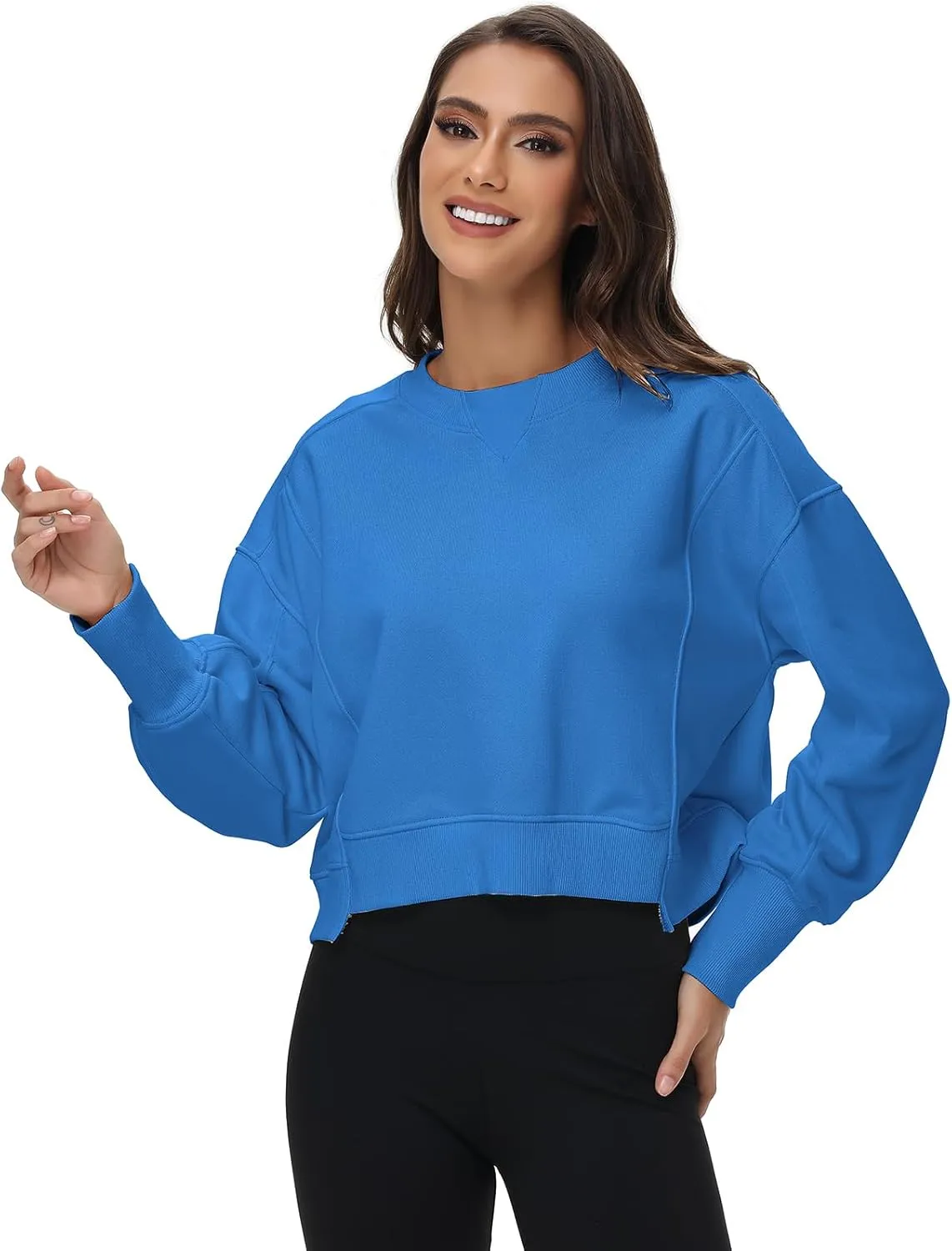 Women's Cropped Crewneck Sweatshirts Long Sleeve Oversized Sweatshirt Pullover Fall Crop Top Outfits