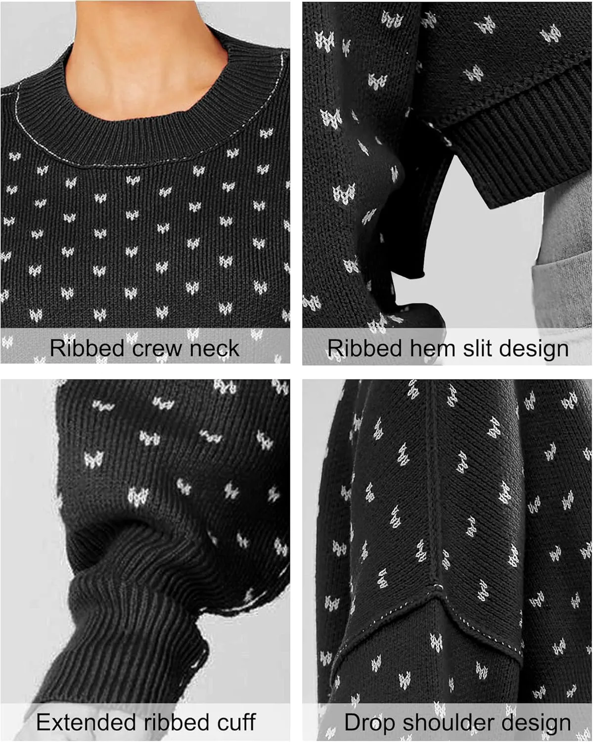 Womens Cropped Pullover Sweater Polka Dot Chunky Knit Sweater Floral Printed Crewneck Long Sleeve Fall Winter Outfits