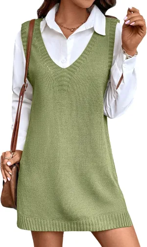 Womens Cute Lightweight V Neck Long Sweater Vest Dress Spring 2025 Trendy Ribbed Knit Side Slit Tunic Pullover Top