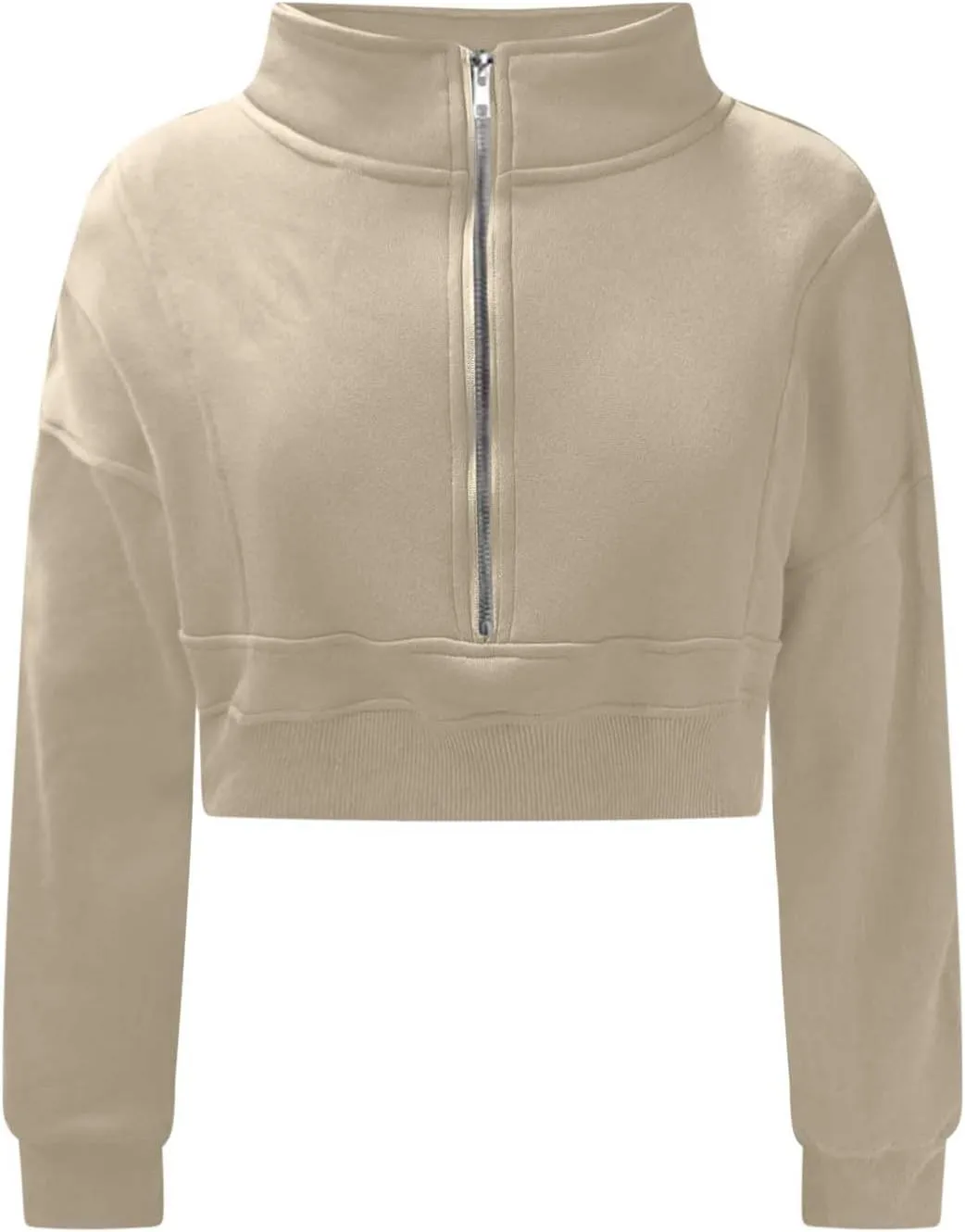 Women's Cute Pullover Half Zipper Cropped Sweatshirts, Winter Long Sleeve V Neck Knit, Fashion Hoodies Tops