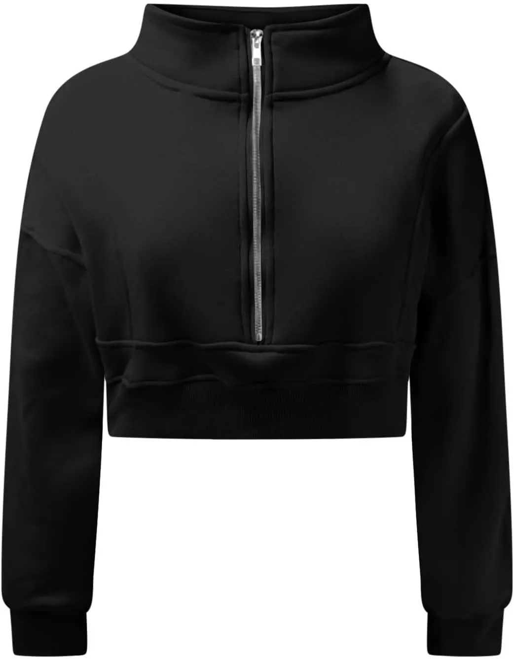 Women's Cute Pullover Half Zipper Cropped Sweatshirts, Winter Long Sleeve V Neck Knit, Fashion Hoodies Tops