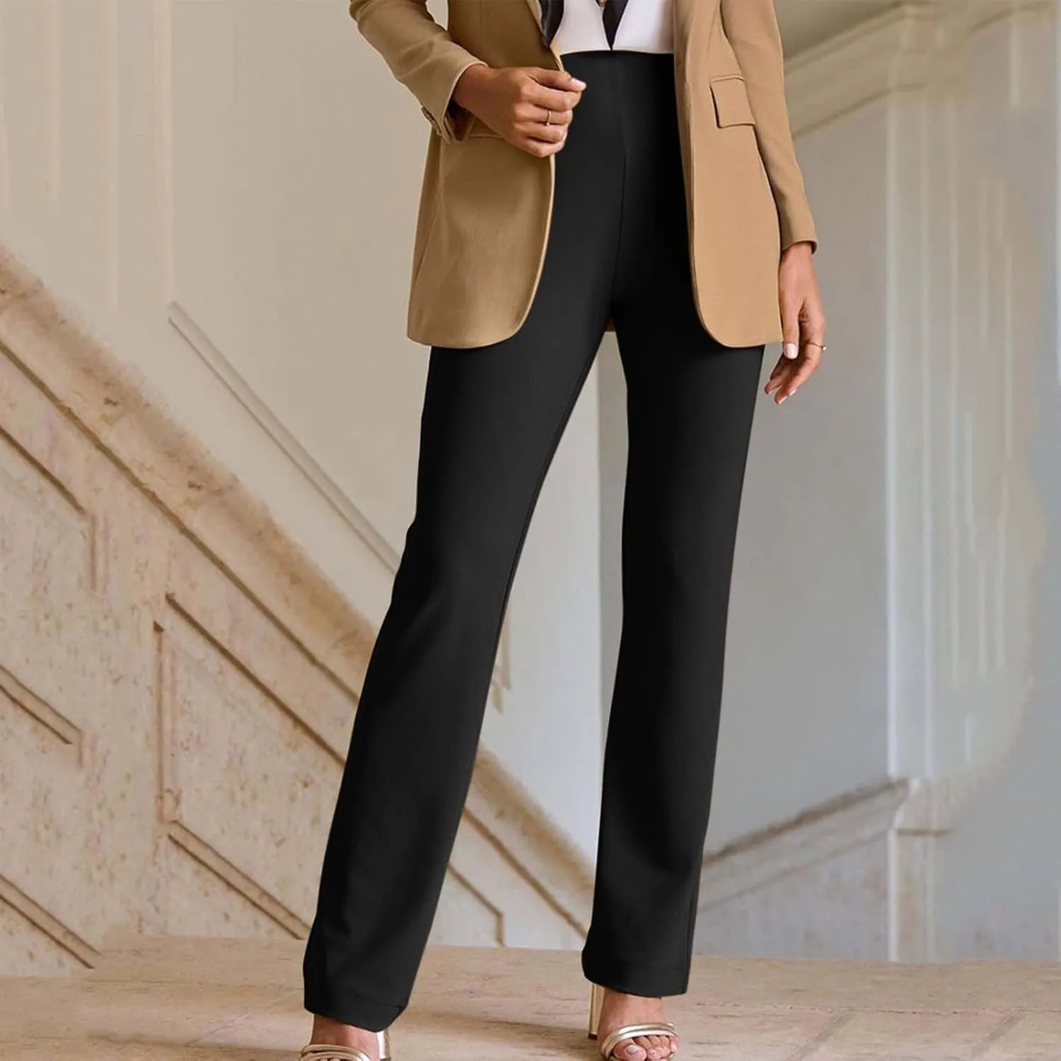 Womens Dress Pants Business Casual Work Pants High Waist Stretchy Bootcut Trousers Dressy Solid Pull On Office Pant