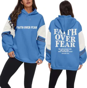 Women's Faith Over Fear Graphic Hoodie Christian Jesus Inspirational Sweatshirt Religious Sayings Pullover Tops