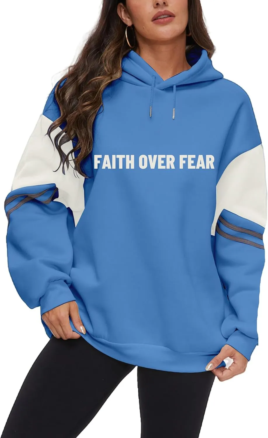 Women's Faith Over Fear Graphic Hoodie Christian Jesus Inspirational Sweatshirt Religious Sayings Pullover Tops