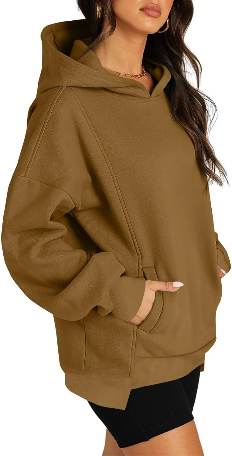 Womens Fleece Y2K Hoodie Baggy Casual Cotton Oversized Sweatshirt Drop Shoulder Lightweight Pullover Tops Winter Coat