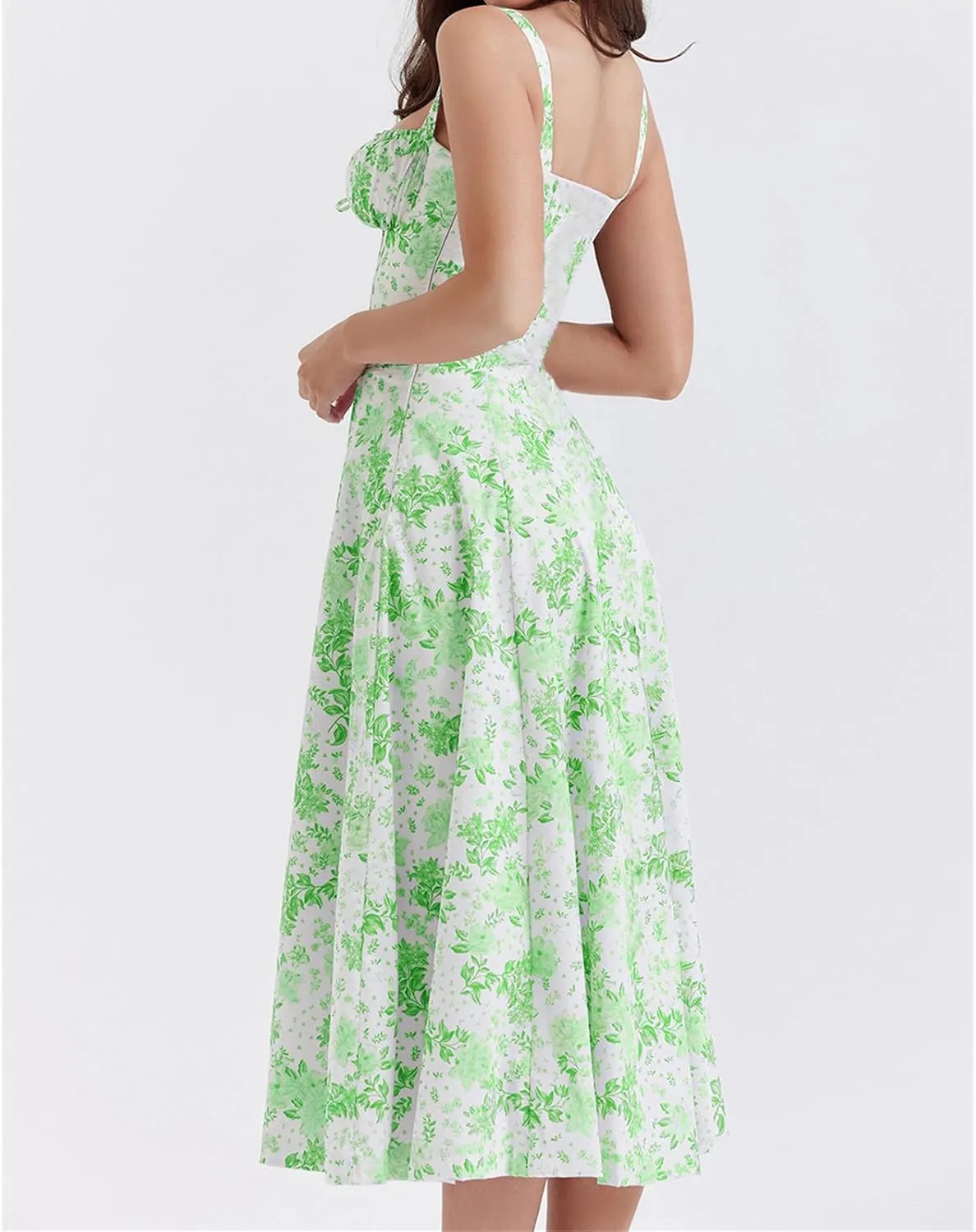 Women's Floral Midi Dress Summer Beach Sundress Halter A-line Skirts Lace-up Sleeveless Vacation Long Flowy Dresses