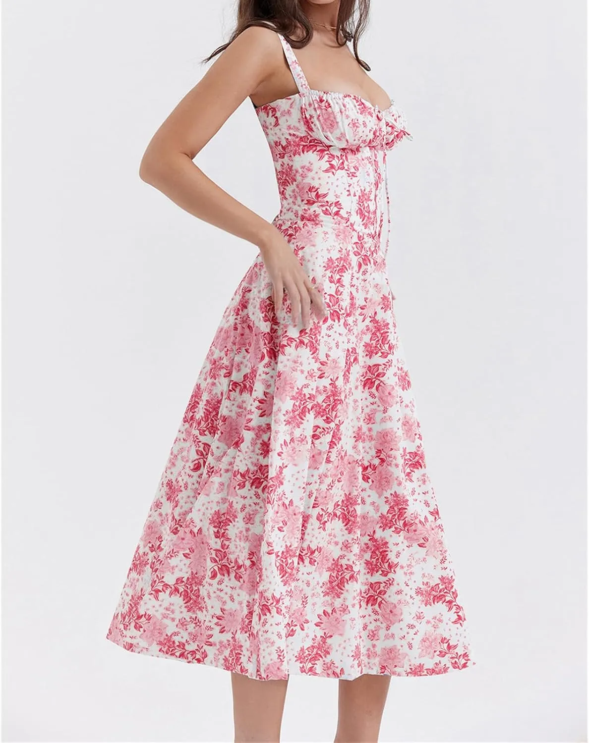 Women's Floral Midi Dress Summer Beach Sundress Halter A-line Skirts Lace-up Sleeveless Vacation Long Flowy Dresses
