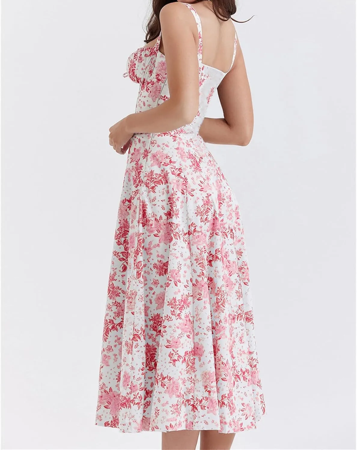 Women's Floral Midi Dress Summer Beach Sundress Halter A-line Skirts Lace-up Sleeveless Vacation Long Flowy Dresses