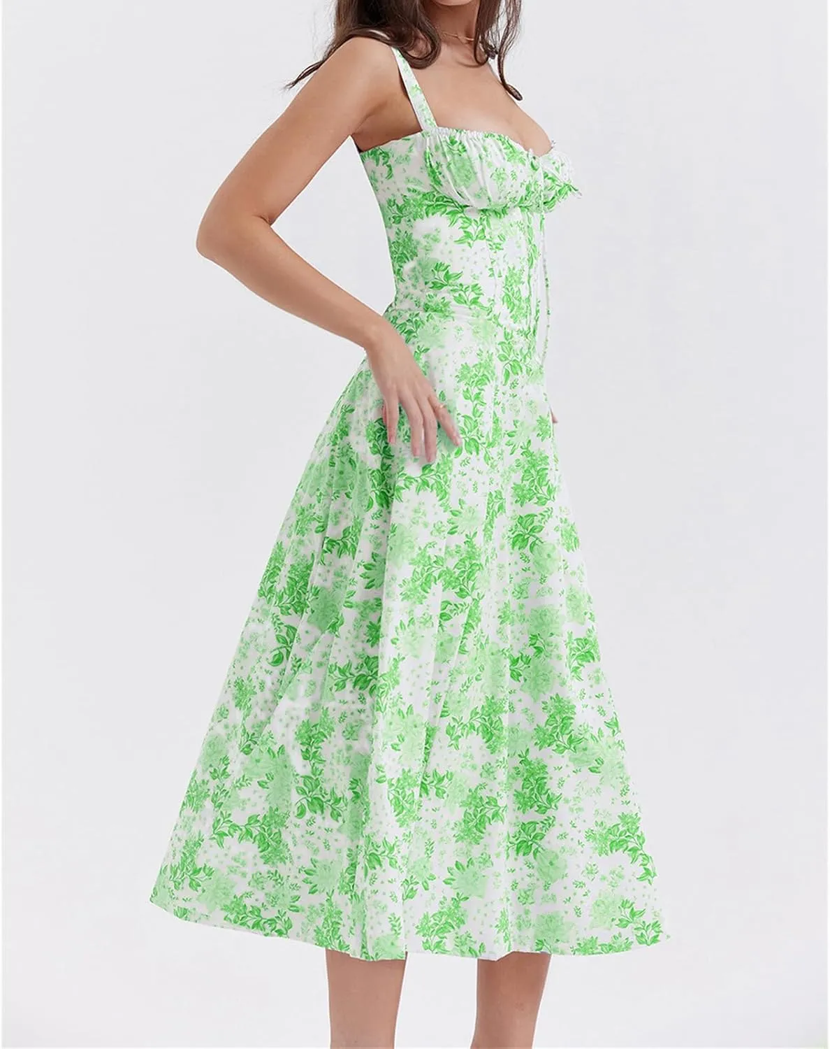 Women's Floral Midi Dress Summer Beach Sundress Halter A-line Skirts Lace-up Sleeveless Vacation Long Flowy Dresses
