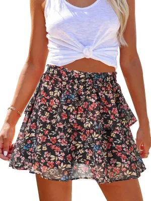 Womens Flowy Shorts Floral Boho Casual Ruffle Skorts High Waist Summer Tennis Running Mini Skirts Chiffon Shorts