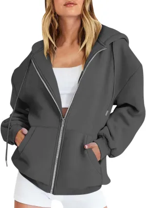 Women's Full Zip Up Hoodie Long Sleeve Hooded Sweatshirts Casual Fall Jacket Coat 2024 Fashion Outfits