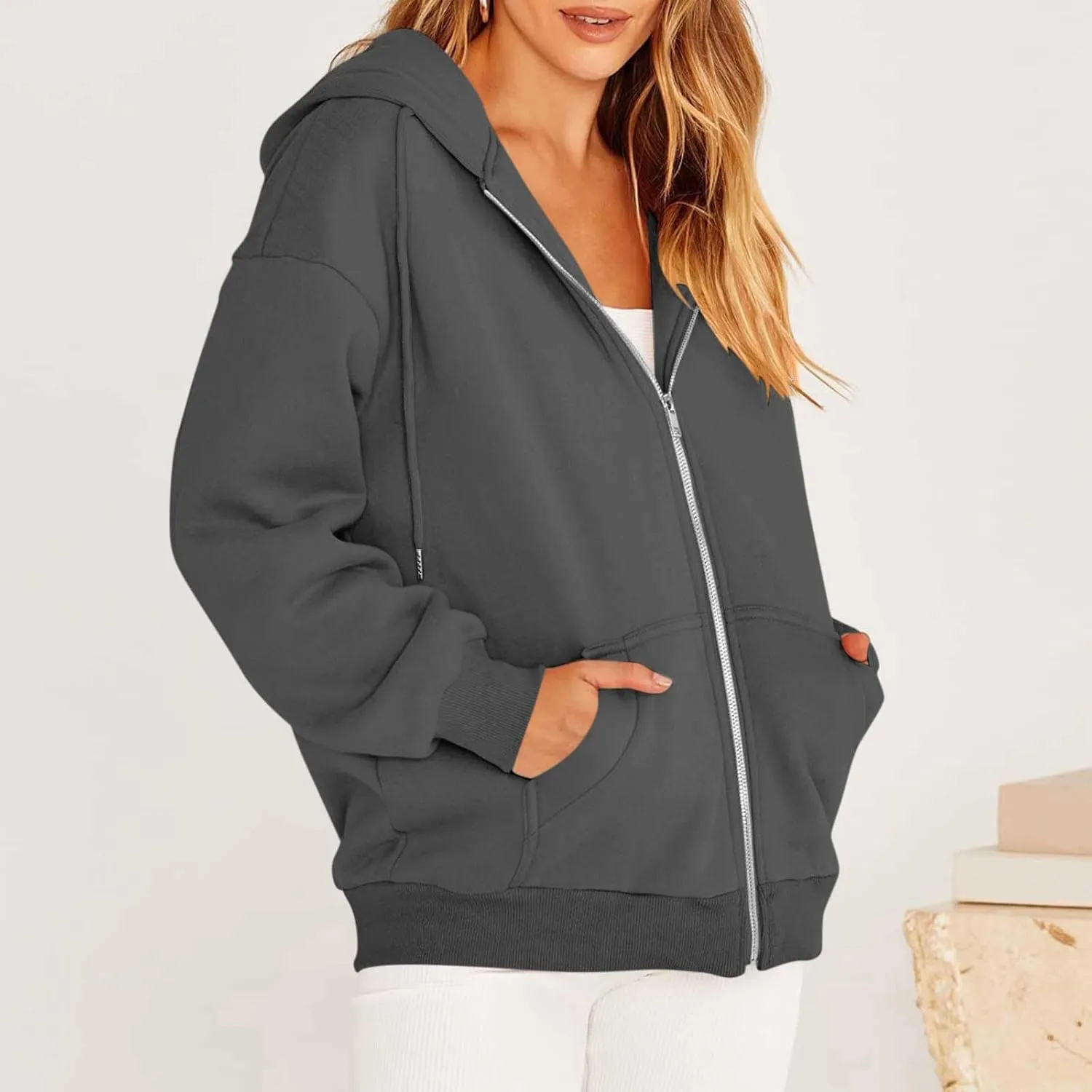 Women's Full Zip Up Hoodie Long Sleeve Hooded Sweatshirts Casual Fall Jacket Coat 2024 Fashion Outfits