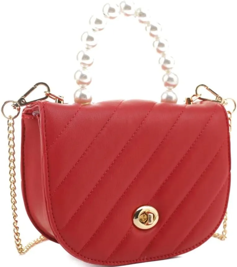 Womens Girls Dressy Pearl Top-Handle Casual Saddle Clutch Satchel Purse Crossbody Bag