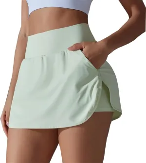 Women's Golf Skorts with Pockets Athletic Tennis Skirts with Built-in Shorts High Waist Lightweight Workout Skorts