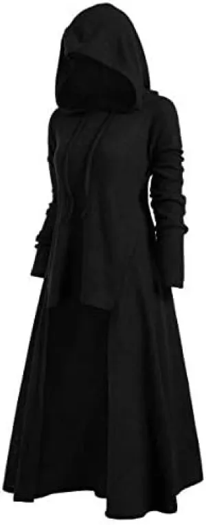 Womens Gothic Punk Hooded Sweater Dress Vintage Cloak Plus Size High Low Pullover Jacket Coat Fall Winter Outwear