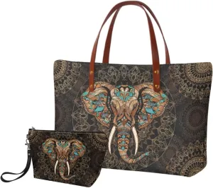 Womens Handbag with Matching Wallet, 2PCS Tote Bag Top Handle Purse Hobo Bag