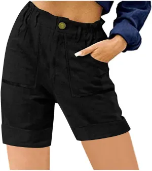 Women's High Waisted Shorts with Pockets Casual Button Loose Fit Pants 2025 Trendy Elastic Waist Beach Lounge Bottoms