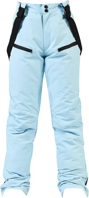 Women's Insulated Snow Pants Winter Solid Warm Ski Pant Outdoor Waterproof Snowboard Bibs with Detachable Suspender