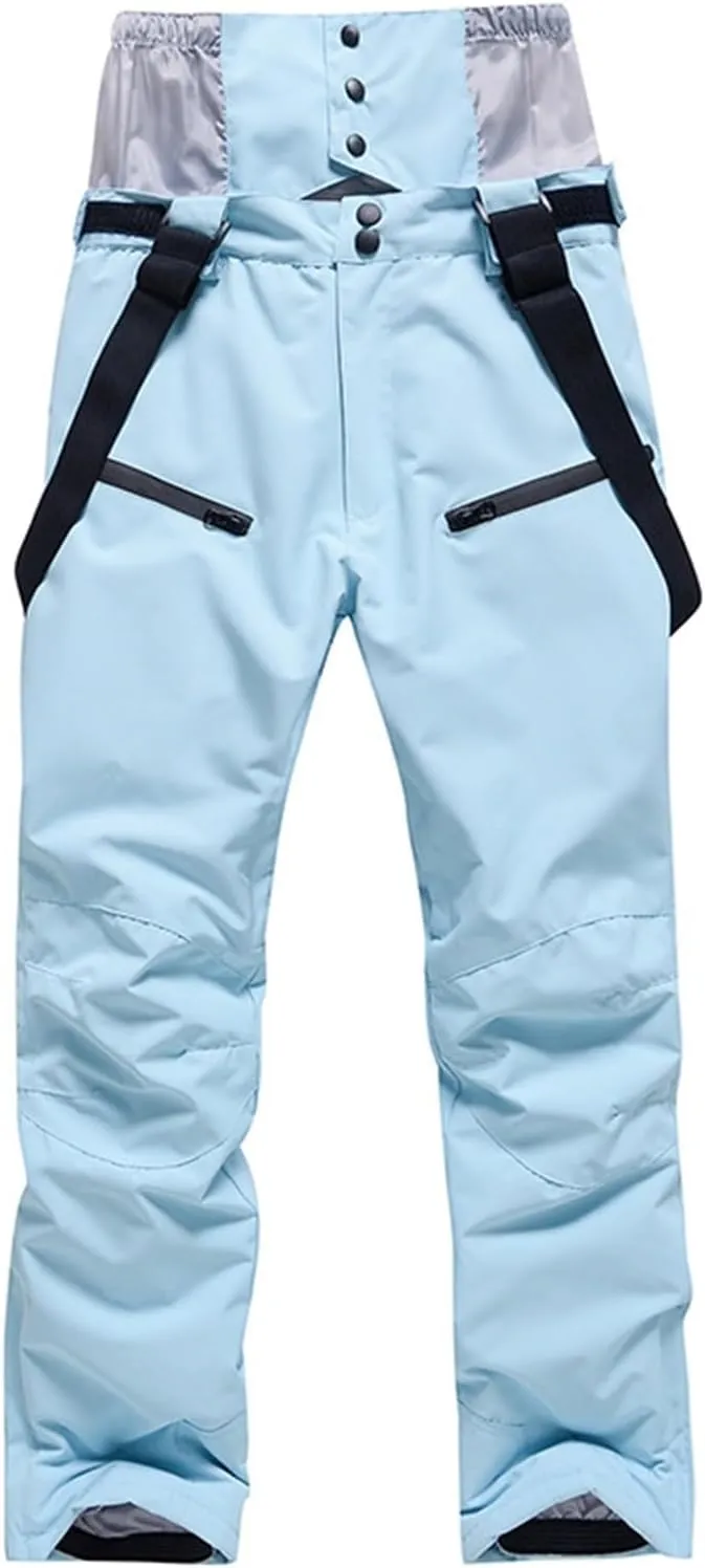 Women's Insulated Snow Pants Winter Solid Warm Ski Pant Outdoor Waterproof Snowboard Bibs with Detachable Suspender