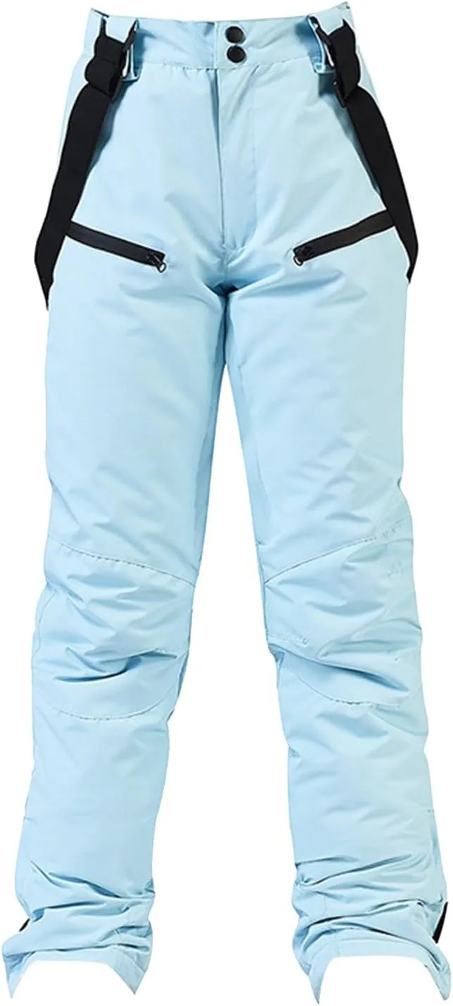 Women's Insulated Snow Pants Winter Solid Warm Ski Pant Outdoor Waterproof Snowboard Bibs with Detachable Suspender