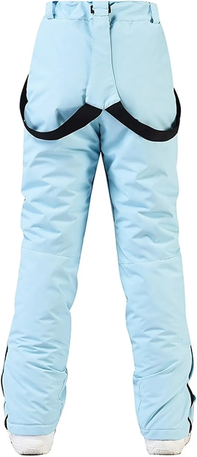 Women's Insulated Snow Pants Winter Solid Warm Ski Pant Outdoor Waterproof Snowboard Bibs with Detachable Suspender