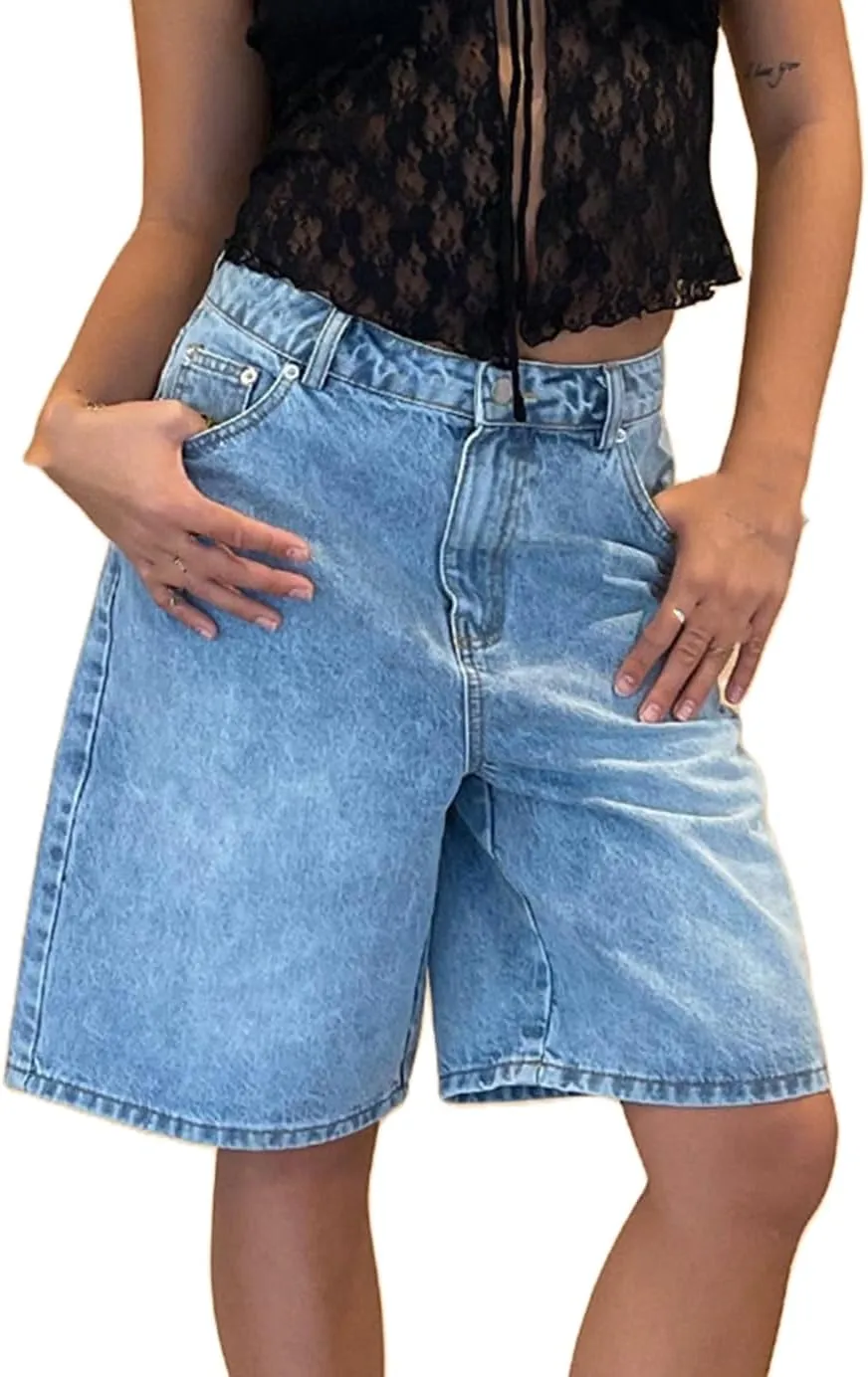 Womens Jean Shorts High Waist Straight Leg Baggy Denim Shorts Summer Casual Going Out Hot Short Pants