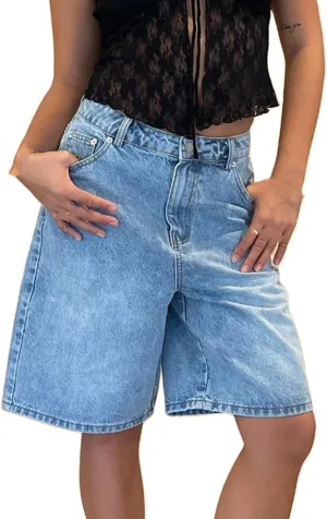 Womens Jean Shorts High Waist Straight Leg Baggy Denim Shorts Summer Casual Going Out Hot Short Pants