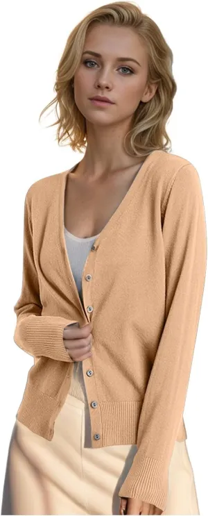 Women's Knitted Cardigan Sweater Casual V Neck Long Sleeve Solid Color Button Down Classic Soft Knit Sweater