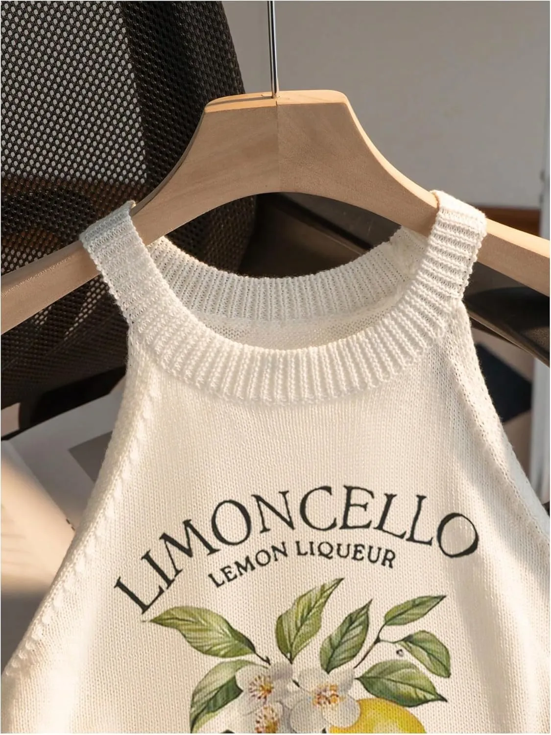 Women's Lemon Graphic Sleeveless Sweater Tank Top Knitted Slim Fit Crop Halter Tops