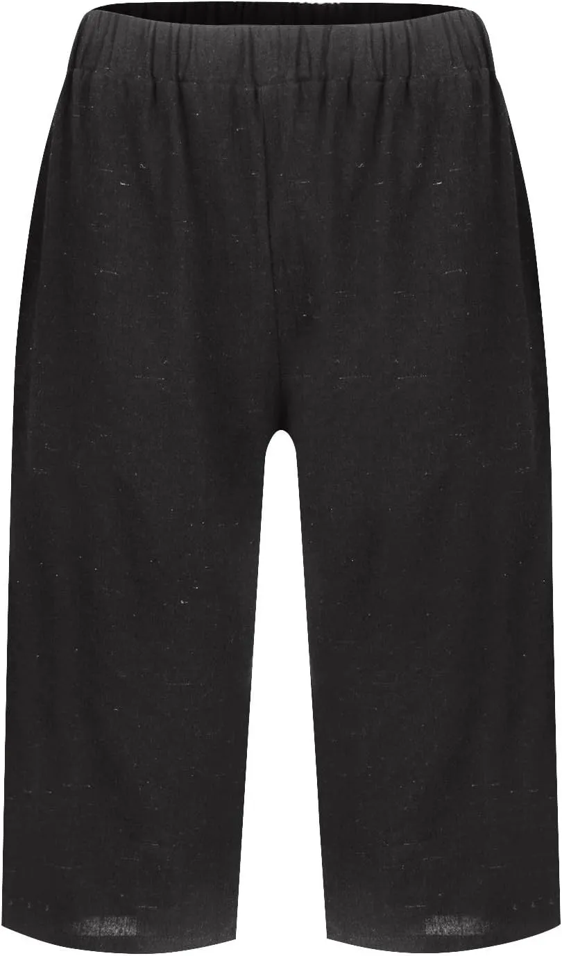 Womens Linen Tapered Capri Pants Plus Size Solid Color Cotton Linen Casual Summer 2025 Straight Leg Cropped Trouser